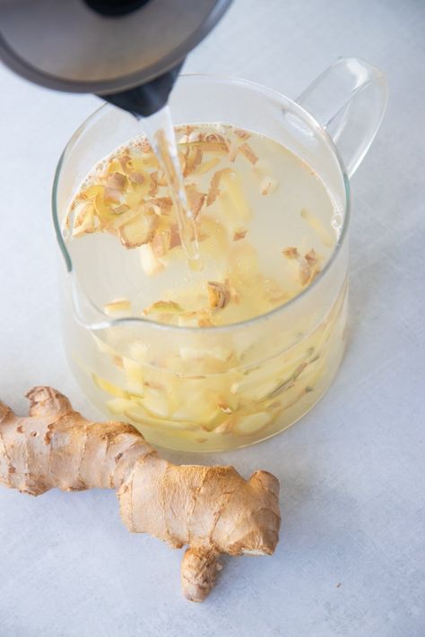 How to Brew Fresh Ginger Tea | Wholefully Ginger Root Recipes, Ginger Root Tea, Cooking With Ginger, Keto Diet Side Effects, Aesthetic Health, Tattoo Health, Ginger Water, Honey Benefits, Dry Ginger