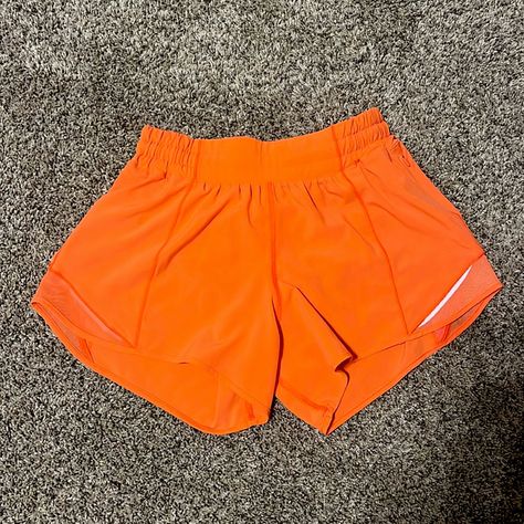 These Shorts Are In Great Condition! I Have Never Worn Them But Did Take The Tags Off. The Fabric Feels Brand New!! Size 4 Tall Neon Lululemon Shorts, Lululemon Shorts Orange, Orange Lululemon Shorts, Orange Shorts Outfit, Lulu Wishlist, Lululemon Shorts Outfit, Cute Lululemon Outfits, Orange Preppy, Lulu Outfits