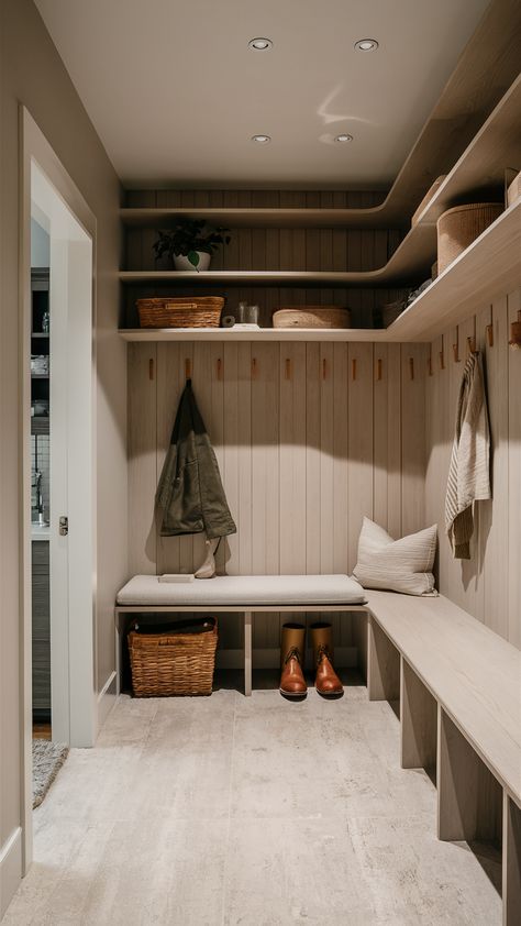 Mudroom Entryway: 21 Inspiring Ideas for a Functional and Stylish Space Entryway Ideas Modern, Split Level Entryway, Functional Mudroom, Calming Environment, Mudroom Decor, Mudroom Entryway, Scandinavian Aesthetic, Modern Farmhouse Design, Entry Way Design