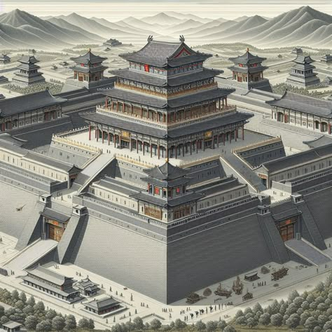 Ancient China Art, Fantasy City Map, Ancient Chinese Architecture, China Architecture, The Forbidden City, Japanese Castle, Asian Architecture, Layout Architecture, Imperial Palace