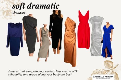 Soft Dramatic Dos And Donts, Soft Dramatic Wedding Guest, Dramatic Mood Board, Soft Dramatic Dress Kibbe, Dresses For Soft Dramatic, Soft Dramatic Summer Dress, Soft Dramatic Style Guide, Kibbe Soft Dramatic Celebrities, Soft Dramatic Blazer