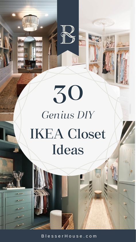 A step-by-step tutorial and budget breakdown for using IKEA Billy bookcases to customize his & her bedroom closets, plus how they have held up after 4 years. Ikea Billy Bookcase Wardrobe Hack, Ikea Kallax Closet Ideas, Ikea Kallax Closet Hack, Jonaxel Ikea Hack, Diy Ikea Closet, Ikea Dressing Room, Closed Closet, Walk In Closet Ikea, Closet Makeovers