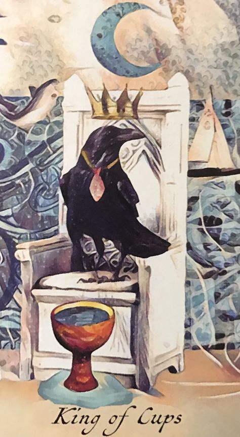 Featured Card of the Day - King of Cups - Crow Tarot by M.J. Cullinane Creepy Cursed, King Of Cups Tarot, Crow Tarot, Tarot By Cecelia, Tarot Decks Art, King Of Cups, All Tarot Cards, Dali Paintings, Cups Tarot