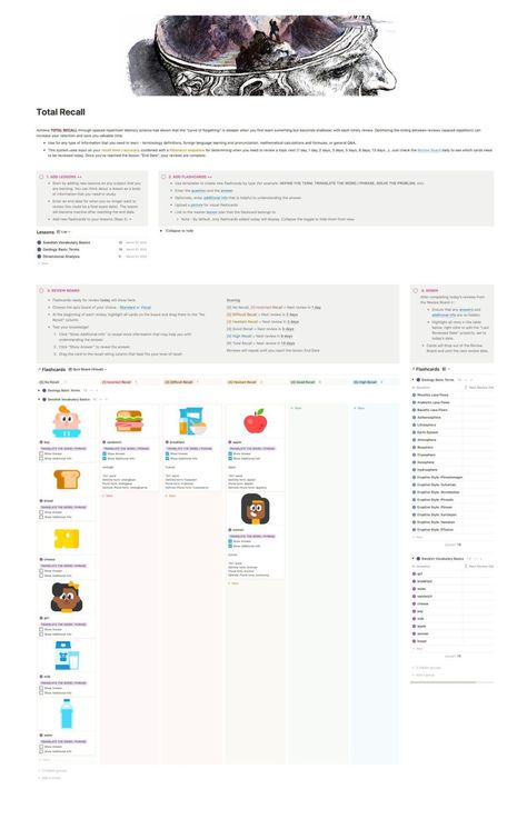 #Notion_For_Language_Learning #Notion_Flashcards #Spaced_Repetition_Study_Schedule #Notion_Language_Learning Notion For Language Learning, Notion Flashcards, Organization Life, Notion Aesthetic, Spaced Repetition, School Template, Schedule Cards, Study Schedule, Small Business Planner