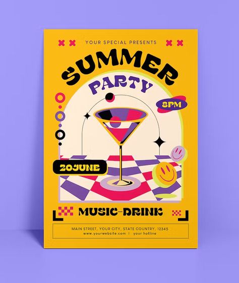 Summer Party Flyer Template AI, EPS, PSD Summer Party Poster Design, Family Reunion Flyer, Comfy Movie Night, Festival Brochure, Event Poster Inspiration, Summer Party Poster, Party Poster Design, Promotion Poster Design, Summer Party Flyer