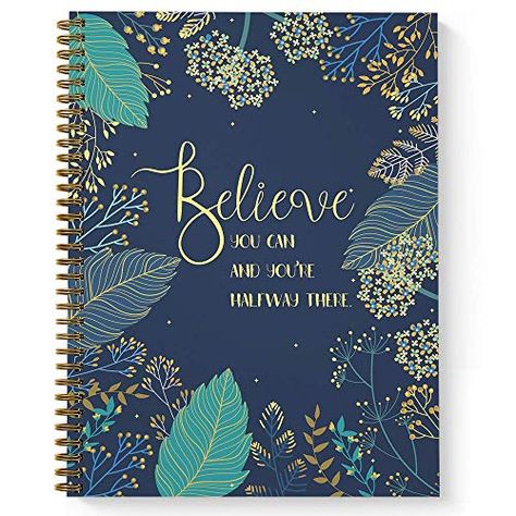 Softcover Believe You Can 8.5" x 11" Motivational Dot Grid Journal/Spiral Notebook, 120 Dot Grid Pages, Durable Gloss Laminated Cover, Gold Wire-o Spiral. Made in the USA