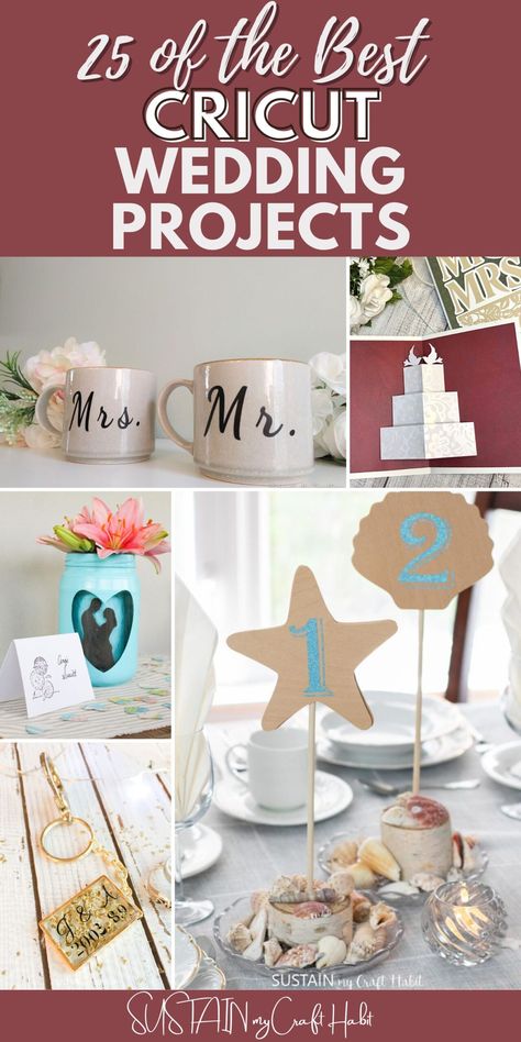 Sharing 25 creative Cricut wedding projects to make that will elevate your special day and make it even more memorable. From DIY table numbers, signs, gift giving ideas and other personalized decor, we've got you covered. #sustainmycrafthabit Cricut Wedding Projects, Cricket Wedding, Fall Crafts For Adults, Gift Table Wedding, Diy Table Numbers, Gift Table Signs, Cricut Wedding, Wedding Signs Diy, Wedding Silhouette