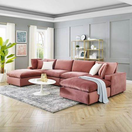 Small Sectional Sofa, Large Sectional Sofa, Velvet Sectional, Modern Sofa Sectional, Living Room Collections, Upholstered Sectional, Modway Furniture, Down Feather, Modular Sectional