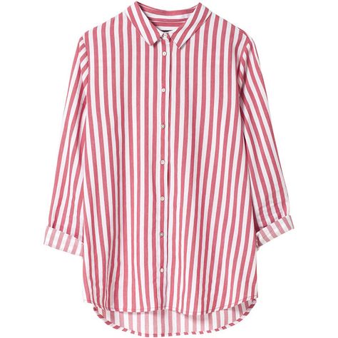 Zara Striped Shirt ($26) ❤ liked on Polyvore featuring tops, blouses, shirts, clothes - tops, pink shirts, striped top, shirt blouse, zara shirts and pink top Zara Striped Shirt, Pink Striped Shirt, Striped Shirt Women, Stripe Blouse, Tunic Designs, Pink Long Sleeve Shirt, Day Fashion, Loose Fit Shirts, Zara Shirt