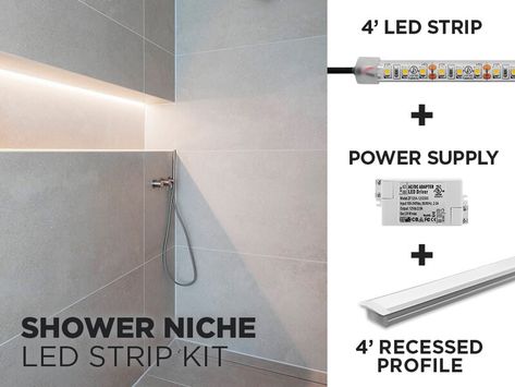 Tile Installation Patterns, Bathroom Niche, Shower Lighting, Led Recessed Lighting, Shower Niche, Led Stripes, Lighting Design Interior, Led Drivers, Led Strip Lighting