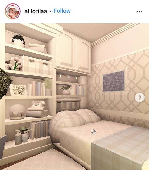 Tiny Bedroom Ideas Bloxburg, Small Bloxburg Room Ideas, Bloxburg Mom Bedroom Ideas, Parent Bedroom Ideas Bloxburg, Bloxburg House Ideas Interior Bedroom, Roblox Bloxburg Room Ideas Aesthetic, Small Bloxburg Bedroom, Bloxburg Teenage Room Ideas, 3x3 Bloxburg Bedroom