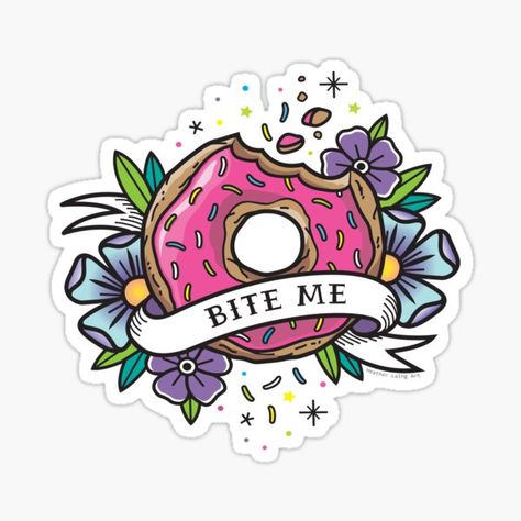 Traditional Donut Tattoo, Tattoo Flash Sheet Girly, Coffee And Donut Tattoo, Dessert Tattoo Ideas, Candy Tattoo Ideas, Candy Heart Tattoo, Dessert Tattoo, Homer Donuts, Aj Tattoo