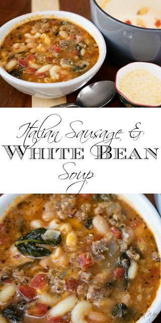 Italian Sausage and White Bean Soup Recipe - ~The Kitchen Wife~ Sausage And White Bean Soup, White Bean Soup Recipes, Bean Soup Recipe, Beef Soup Recipes, Vegetarian Soup Recipes, Crock Pot Recipes, Diner Recept, Bean Soup Recipes, Soup Recipes Slow Cooker