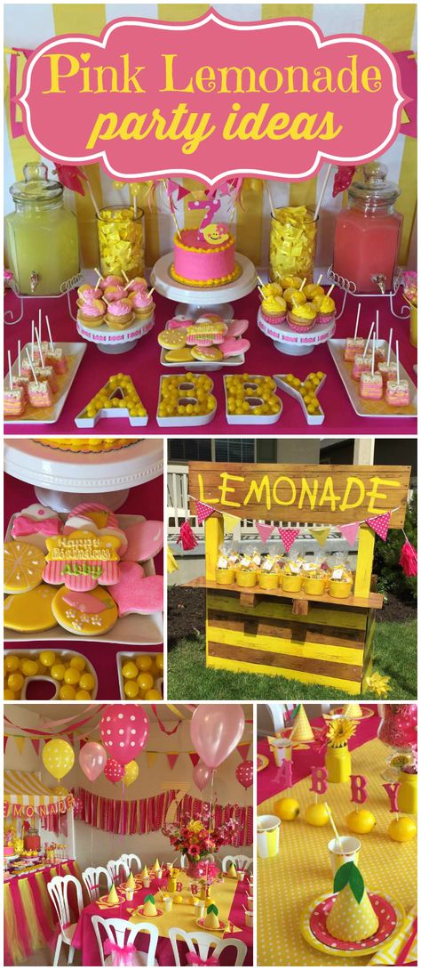 You won't believe this fantastic pink lemonade party! See more party ideas at CatchMyParty.com! Lemonade Party Ideas, Lemonade Party Theme, Lemonade Stand Birthday, Lemonade Stand Party, Pink Lemonade Party, Lemonade Party, Fiesta Tropical, Events Design, Lemonade Stand