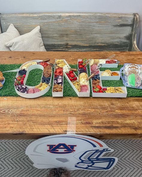 Auburn Football first birthday party Tailgate First Birthday Party, Boy 1st Birthday Themes Ideas, First Down Party, First Down Football Birthday Party Food, First Year Down Football Birthday Food, Boys Football Birthday Party, 1st Down Football Birthday Party, First Down Football Birthday Party, Football First Birthday Party