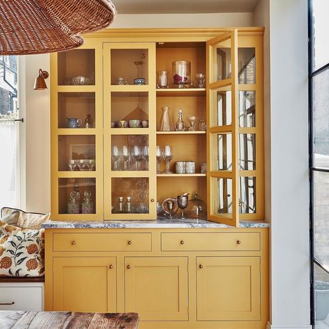 My sunny yellow bar cabinet at home. This makes me happy 💛 @farrowandball #indiayellow #homebar #yellowcabinet #yellowkitchen | Instagram