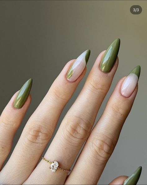 Fall Almond Nails, Olive Nails, September Nails, Green Nail Designs, Almond Nails Designs, Almond Nail, Fall Nail Designs, Chic Nails, Green Nails