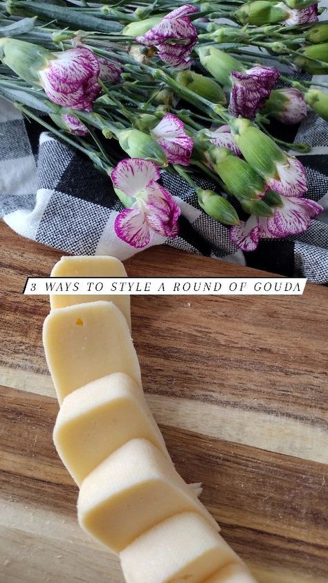 Gouda Cheese Board, Gouda Charcuterie Board, How To Cut Gouda For Cheese Board, Slicing Cheese For Charcuterie, Charcuterie Styling, Smoked Gouda Cheese, Small Platter, Gouda Cheese, Smoked Gouda