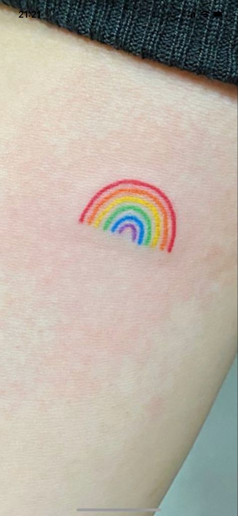 Rainbow Neck Tattoo, Half Rainbow Tattoo, Pastel Rainbow Tattoo, Rainbow Small Tattoo, Pride Tattoo Ideas Simple, Rainbow Wrist Tattoo, Minimal Rainbow Tattoo, Dainty Rainbow Tattoo, Mini Rainbow Tattoo