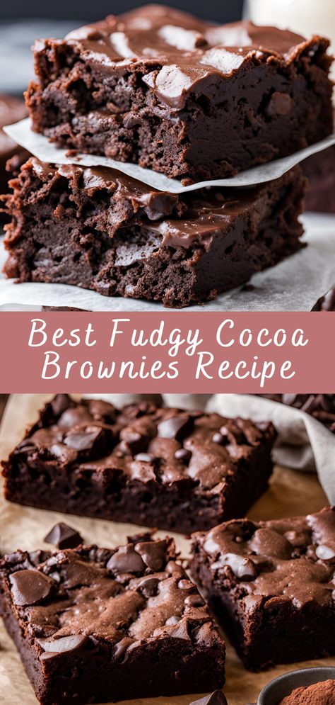 Best Fudgy Cocoa Brownies Recipe | Cheff Recipes Brownies Melted Chocolate, Brownie Recipes Cocoa Powder, Fudgy Brownie Recipes With Cocoa Powder, Brownie With Cocoa Powder, Cocoa Brownies Recipe, Coco Powder Brownies, Fudgy Brownie Recipes, Best Chewy Brownie Recipe, Easy Brownie Recipe With Cocoa Powder