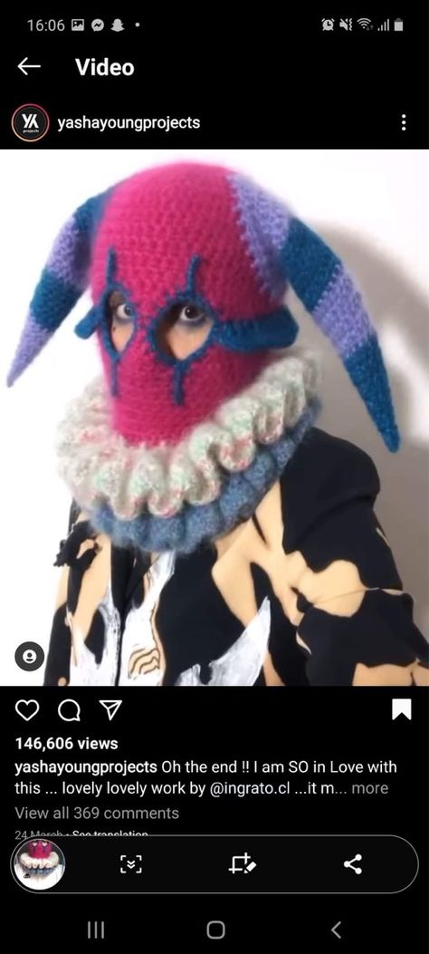 Jester Mask, Mask Project, Character Outfit Ideas, Clown Mask, Character Cosplay, Crochet Inspo, Stage Outfits, Crochet Crafts, Crochet And Knitting