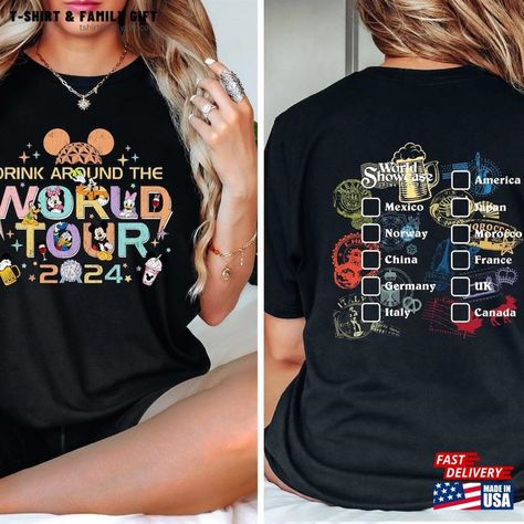 Epcot World Tour 2024 Shirt Drink Around The T-Shirt Showcase Two Sided Tee Hoodie Classic Check more at https://tshirtfamilygift.com/product/epcot-world-tour-2024-shirt-drink-around-the-t-shirt-showcase-two-sided-tee-hoodie-classic/ Drinking Around The World, Iconic Album Covers, Disney Colors, Shirt Designs For Men, T Shirt Printing, Quality T Shirts, World Tour, Family Shirts, T Shirt Design