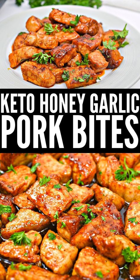 Honey Garlic Pork Bites, Garlic Pork Bites, Keto Honey, Honey Garlic Pork, Pork Bites, Low Carb Pork, Healthy Low Carb Dinners, Breakfast Low Carb, Low Carb Diet Recipes