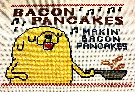 Adventure Time Embroidery, Adventure Time Pixel Art, Adventure Time Cross Stitch, Cheeky Needlepoint, Bacon And Pancakes, Adventure Time Crochet, Bacon Pancakes, Cross Stitch Modern, Adventure Time Cartoon