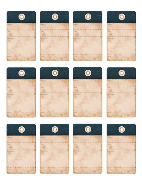 12 pack printable PDF Vintage Dark Blue Aged Look Tags Print these out on to 110 lb. white card stock paper. Use a hole punch in the top of the tag and hang with cotton string. There are sections o… Price Tag Design, Business Card Design Minimal, Craft Show Booths, Card Stock Paper, Free Printable Gift Tags, Antique Finds, Felt Owl, Labels Printables Free, Tags Printable