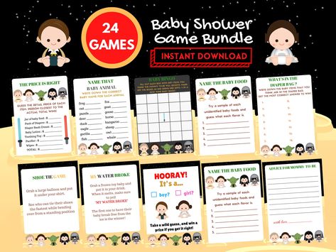 Star Wars Baby Shower Games, Star Wars Printables, Star Wars Baby Shower, Candy Guessing Game, Baby Luna, Bundle Package, Gender Party, Baby Bingo