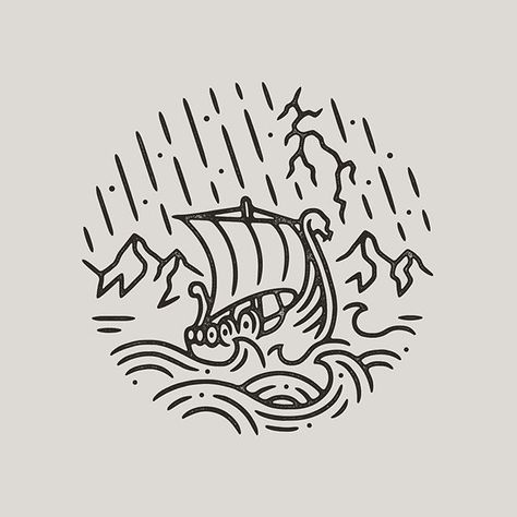 Viking stormy seas by Liam hurst Viking Doodle, Vikings Drawing, Viking Longboat, Art Viking, Symbole Viking, Stormy Seas, Norse Tattoo, Nordic Tattoo, Sea Design