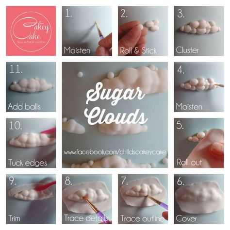 Sugarpaste Clouds - CakesDecor Cloud Tutorial, Baking Techniques, Cake Hacks, Boy Cake, Polymer Inspiration, Baby Boy Cakes, Fondant Tutorial, Baby Birthday Cakes, Fondant Icing