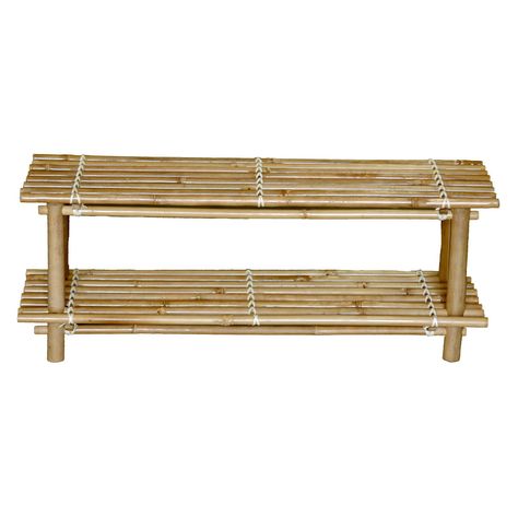 Dimensions: 31L x 11W x 12H in.. Made from natural bamboo. Decorative tropical styling. Equipped with 2 shelves for shoe storage. Light weight and eco-friendly. Light-weight, the Bamboo54 Bamboo 31 x 11 in. Shoe Rack has two shelves to keep your shoes organized. The round-stick design adds beauty to the functional rack. The rack is crafted from eco-friendly, natural bamboo. Assembly is required before use - 5429. Bamboo Diy Ideas, Bamboo Diy, Bamboo Shoe Rack, Diy Shoe Rack, Bamboo Curtains, Bamboo Shelf, Bamboo Fence, Bamboo Crafts, Bamboo Furniture