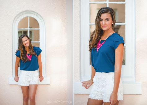 Pops of pink in this Central Florida Senior Session with Caroline Maxcy Photography (www.carolinemaxcy.com / Sebring, FL Swim Photography, Swimming Photography, School 2015, In The Meantime, Senior Session, Central Florida, How To Introduce Yourself, One Shoulder Blouse, High School