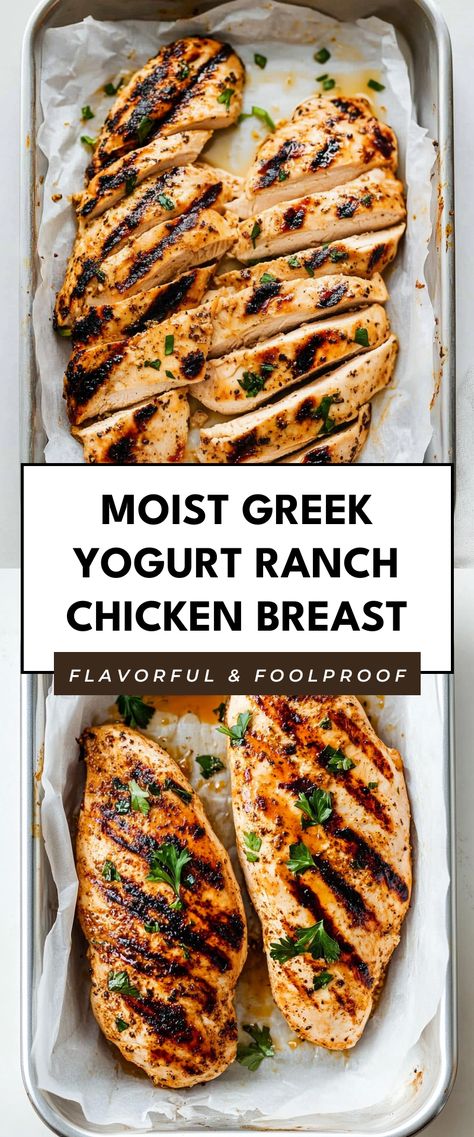 Image for Moist Greek Yogurt Ranch Chicken Breast Greek Yogurt Recipes Chicken, Greek Yogurt Dinner Recipes, Chicken Yogurt Recipes, Chicken Greek Yogurt Recipe, Greek Chicken Breast Recipes, Greek Yogurt Chicken Marinade, Shredded Chicken Recipes Easy, Greek Yogurt Chicken Recipes, Greek Yogurt Bread