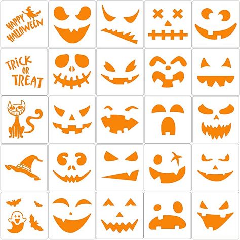 Amazon.com: 25 Pieces Halloween Drawing Stencils, Pumpkin Faces Stencil for DIY Pumpkin Carving, Reusable Painting Templates for Kids Pumpkin Faces Template, Simple Pumpkin Faces, Pumpkin Face Templates, Face Paint Stencils, Pumpkin Face Carving, Diy Pumpkin Carving, Faces Painting, Printable Pumpkin Stencils, Scary Pumpkin Faces