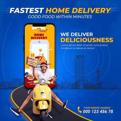 Fast home delivery service online social media post#pikbest#templates Food Delivery Social Media Post, Online Delivery Creative Ads, Home Delivery Creative Ads, Home Delivery Poster, Delivery Poster Design, Delivery Social Media Design, Delivery Social Media Post, Delivery Service Design, Delivery Service Poster