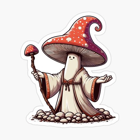 Get my art printed on awesome products. Support me at Redbubble #RBandME: https://www.redbubble.com/i/sticker/Mushroom-Wizard-by-Gkinoki/156896193.EJUG5?asc=u Mushroom Wizard, Sticker Mushroom, Fungi Art, Wizard Hat, Nature Stickers, Mushroom Design, Mushroom Art, Sticker Art, Wizard