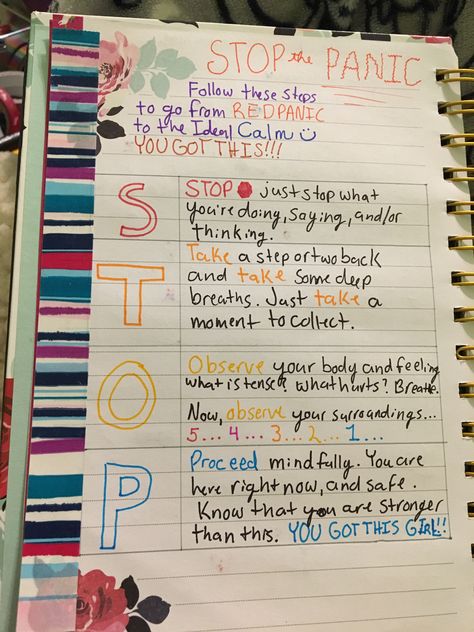 My stop method for my recovery journal #bulletjournal #recovery #PTSD Society Is Disgusting Journal, Recovery Scrapbook Ideas, Recovery Journal Page Ideas, Stop Method, Recovery Books, Mental Health Recovery, Planner Obsessed, Life Journal, Passion Planner