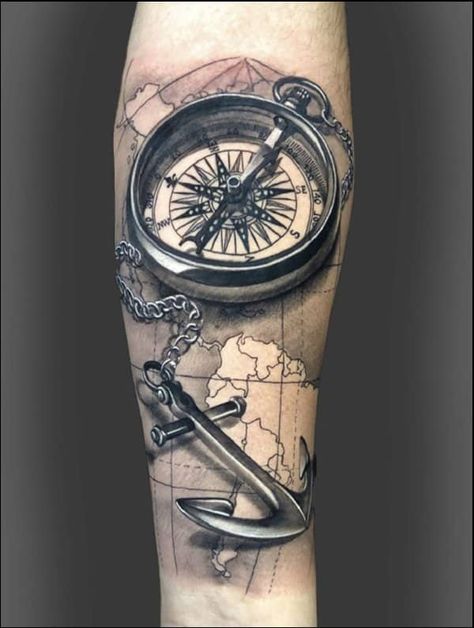 Anchor Tattoos-50 Awesome Anchor Tattoo Designs For Men And Women Nautical Anchor Tattoo, Anchor Half Sleeve Tattoo, Anchor Tattoo Men Arm, Mens Anchor Tattoo, Compass Anchor Tattoo Design Men, Compass Anchor Tattoo Design, Compass With Anchor Tattoo, Tattoo Anchor, Anchor Tattoo Design For Men