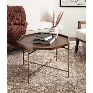 Kate and Laurel Occonor Octagon Wood Coffee Table - Bed Bath & Beyond - 37983500 Octagon Coffee Table, Table With Metal Base, Octagonal Coffee Table, Geometric Living Room, Octagon Table, Coffee Table Size, Octagon Shape, Sofa End Tables, Table Top Design