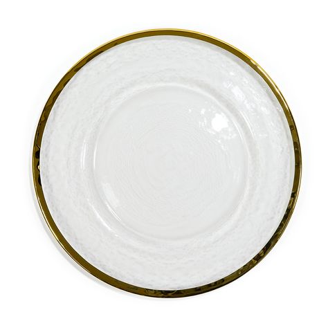 Gold Rimmed Round Glass Charger 13" Gold Rim Charger Plate Wedding Tables, Clear Plates With Gold Charger, Clear Charger With Gold Rim, Clear Gold Charger Plate, Glass Gold Beaded Charger Plate, Glass Charger Plates, Banquet Tables, Charger Plates, Round Glass