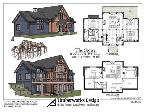 Timber-Frame-House-Plans Timberframe Homes Plans, Timber Frame Home Plans, Lake Front House Plans, Modern Mountain House, Timber Frame House, Log Home Designs, Little House Plans, Cool Tree Houses, Lake House Plans