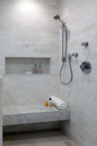 Top 50 Best Shower Bench Ideas - Relaxing Bathroom Seat Designs Modern Shower Design, Makeover Kamar Mandi, Bathroom Seat, Patterned Bathroom Tiles, Master Shower, Shower Seat, Stunning Bathrooms, Shower Niche, Bathroom Shower Tile