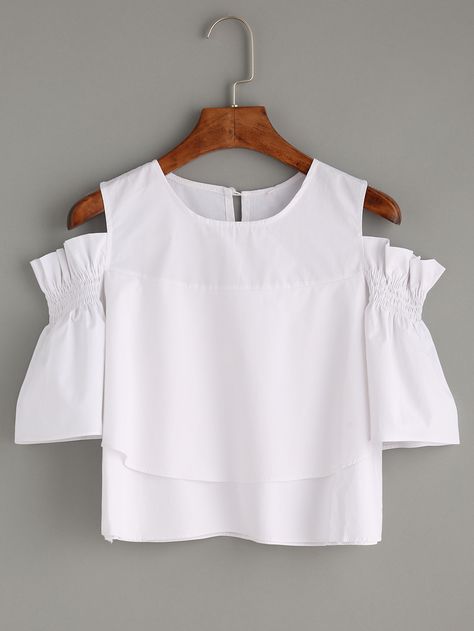 Shop White Ruffled Open Shoulder Blouse online. SheIn offers White Ruffled Open Shoulder Blouse & more to fit your fashionable needs. Áo Blu, Open Shoulder Blouse, Frilly Blouse, Minimal Chic, Blouse Online, Beautiful Blouses, White Blouse, Teen Fashion Outfits, Fashion Tops