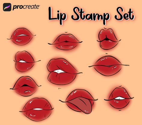 Procreate Lip Stamp Set (10 stamps and 2 drawing brushes) easy cartoon style stamp for iPad. WHAT YOU GET: -10 + 2 lips stamp for Procreate, - Free support. DOWNLOAD INSTRUCTIONS: - After purchasing the listing, you will be emailed a confirmation as well as a link to the file that you can download. - Download and open on your iPad. - Select "Open in Procreate" or "Copy to Procreate". - Your brushes are now ready to use! IMPORTANT: These are digital files only. You will receive a digital file. Th Different Lip Shapes Drawing, Cartoon Lips Reference, Drawing Lips Reference, How To Draw Cartoon Lips, Casal Drawing, Draw Cartoon Bodies, Woman Lips Drawing, Side Lips Drawing, Lips Drawing Cartoon