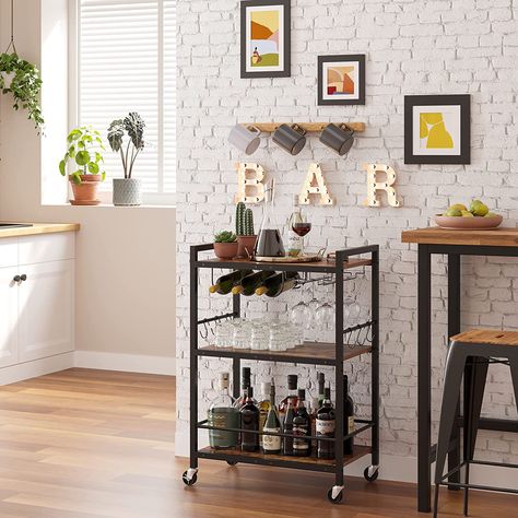 TUTOTAK Bar Cart, Serving Cart for Home, Microwave Cart, Drink Cart, Mobile Kitchen Shelf with Wine Rack and Glass Holder, Rolling Beverage Cart BC01BB030 TUTOTAK Bar Cart, Serving Cart for Home, Microwave Cart, Drink Cart, Mobile Kitchen Shelf with Wine Rack and Glass Holder, Rolling Beverage Cart BC01BB030 Apartment Bar, Beverage Cart, Microwave Cart, Wine Cart, Bar Serving Cart, Wood Bar Cart, Metal Bar Cart, Rolling Bar Cart, Mobile Kitchen