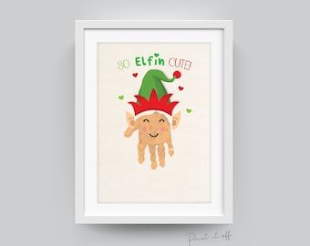 Baby Art Christmas Gifts, Elf Handprint Art, Christmas Cards Footprint, Baby Christmas Crafts Diy, Baby Christmas Card Craft, Elf Handprint Craft, Christmas Card Handprint, Children Christmas Cards, Christmas Handprint Cards