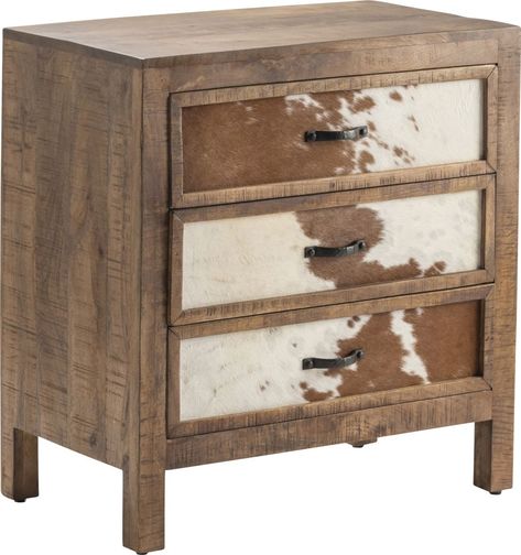 Add some rustic lodge charm to your home with the Billway accent cabinet. Featuring cow hide drawer fronts, and a weight limit of 200 pounds. Customer assembly is required. Western Bedding Sets, Western Bedroom Decor, Western Rooms, Western Bedding, Western Bedroom, Black Forest Decor, Three Drawer Chest, Cowboy Decorations, Rustic Room