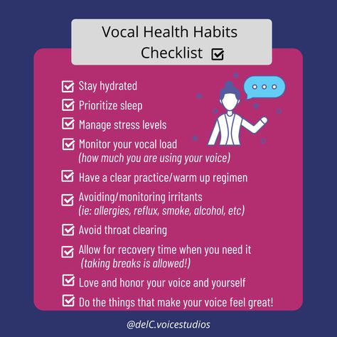 Your voice is made up of living tissue that responds to all kinds of influences. It is important to be mindful of these influences for vocal resiliency and maintenance. ⁣ ⁣ 𝘿𝙤 𝙩𝙝𝙚 𝙩𝙝𝙞𝙣𝙜𝙨 𝙩𝙝𝙖𝙩 𝙢𝙖𝙠𝙚 𝙮𝙤𝙪𝙧 𝙫𝙤𝙞𝙘𝙚 𝙛𝙚𝙚𝙡 𝙜𝙧𝙚𝙖𝙩!⁣ Habits Checklist, Vocal Health, Diy Natural Detergent, Voice Lessons, Voice Teacher, Voice Lesson, Health Habits, Popular Music, Your Voice